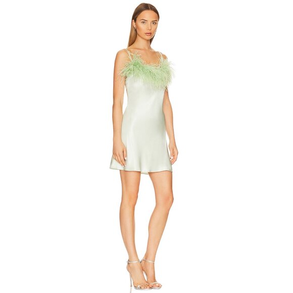 19. SLEEPER Boheme Mini Dress Feathers Mint Green $290 NWT Large - Picture 2 of 3